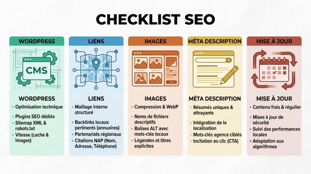 Infographie points clés avec texte sur agence web