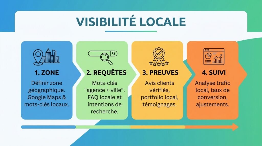 Infographie points clés avec texte sur comment réussir site vitrine agence pour une entreprise locale