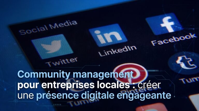 Image de couverture stylisée avec titre pour l’article Community management pour entreprises locales : créer une présence di…