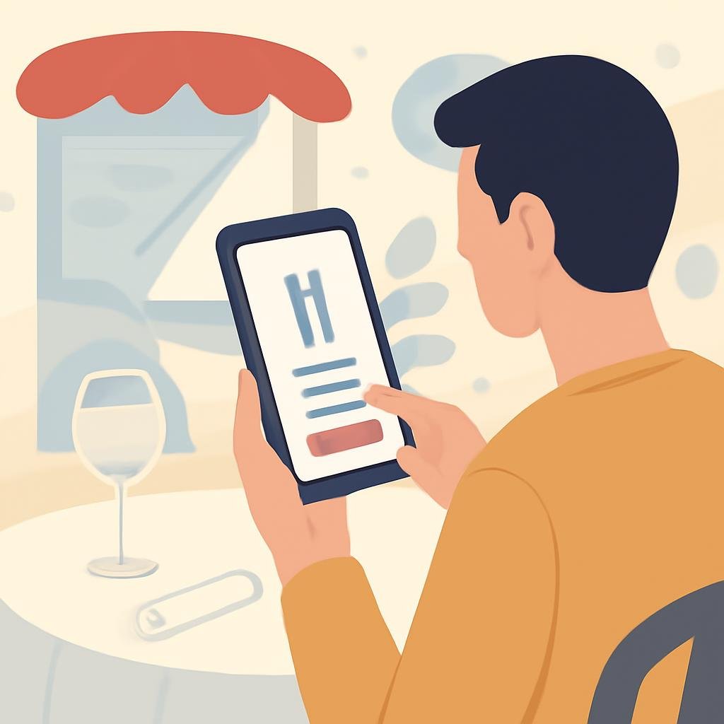 Consultation du menu en ligne d’un restaurant sur smartphone