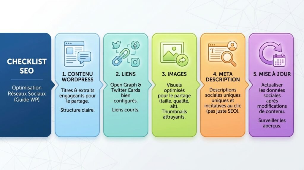 Infographie points clés avec texte sur optimisation réseaux sociaux