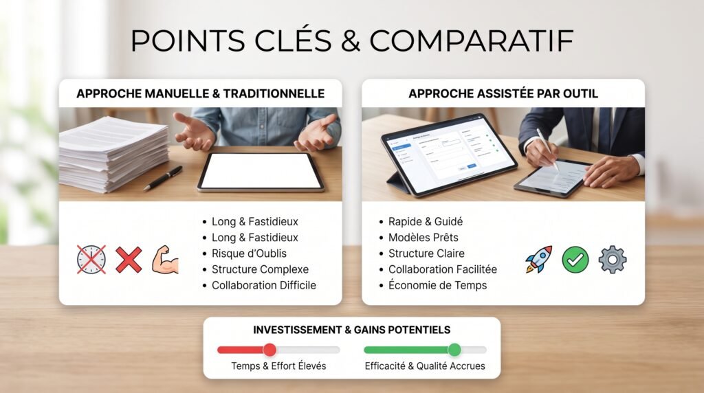 Schéma comparatif réaliste avec texte sur outil création cahier charges