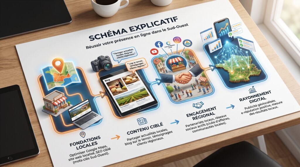 Schéma explicatif réaliste avec texte sur présence ligne