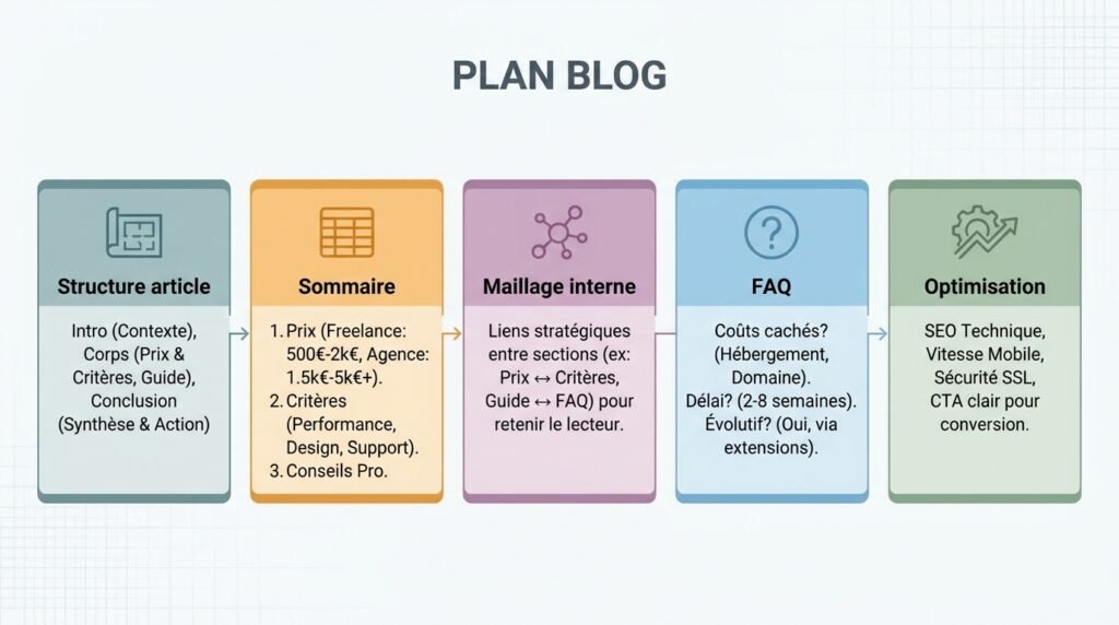 Infographie méthode avec texte sur prix et critères pour choisir site vitrine pour un site WordPress