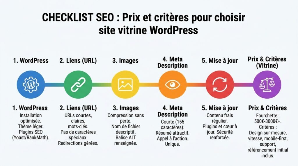 Infographie points clés avec texte sur prix et critères pour choisir site vitrine pour un site WordPress
