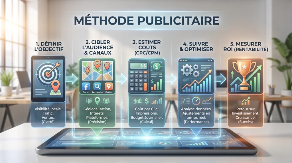 Schéma explicatif réaliste avec texte sur publicité digitale