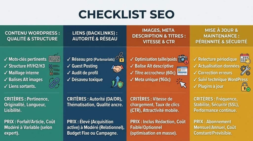 Infographie points clés avec texte sur référencement content marketing