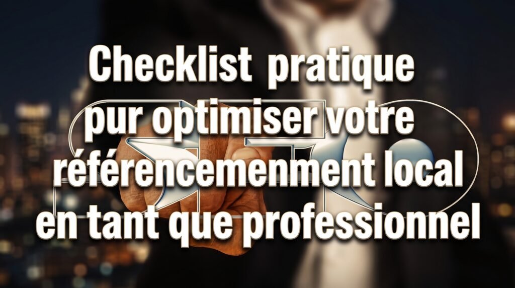 Image de couverture stylisée avec titre pour l’article Checklist pratique pour optimiser votre référencement local en tant q…