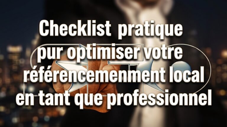 Image de couverture stylisée avec titre pour l’article Checklist pratique pour optimiser votre référencement local en tant q…