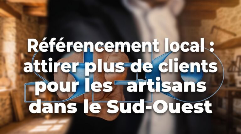 Image de couverture stylisée avec titre pour l’article Référencement local : attirer plus de clients pour les artisans dans…