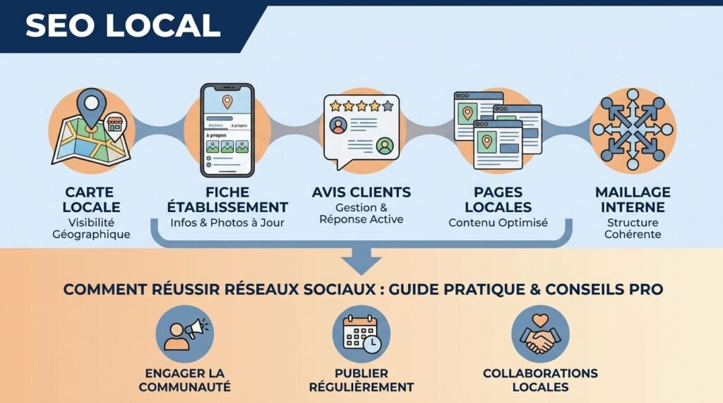Infographie méthode avec texte sur réseaux sociaux