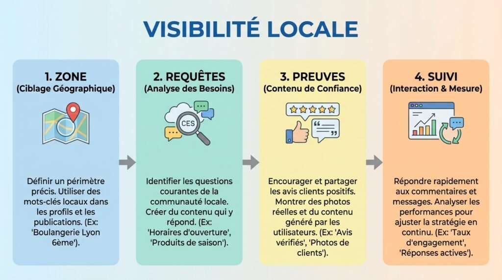 Infographie points clés avec texte sur réseaux sociaux