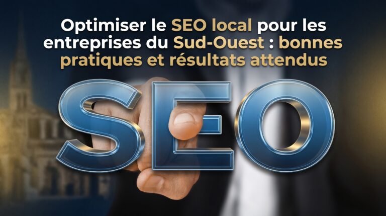 Image de couverture stylisée avec titre pour l’article Optimiser le SEO local pour les entreprises du Sud-Ouest : bonnes pra…