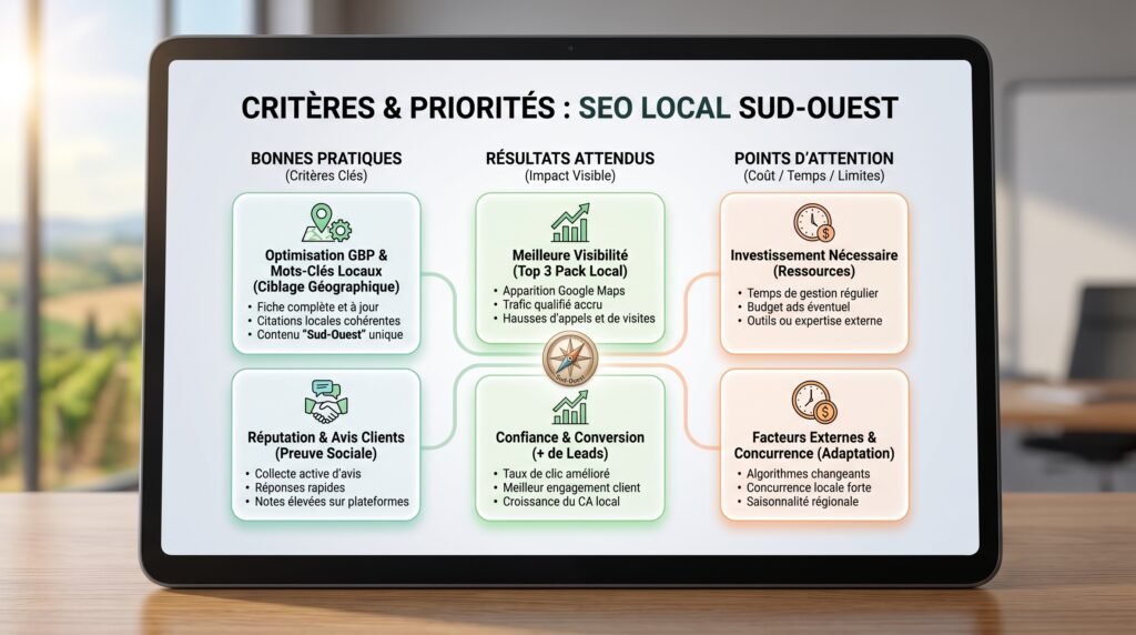 Schéma comparatif réaliste avec texte sur seo local
