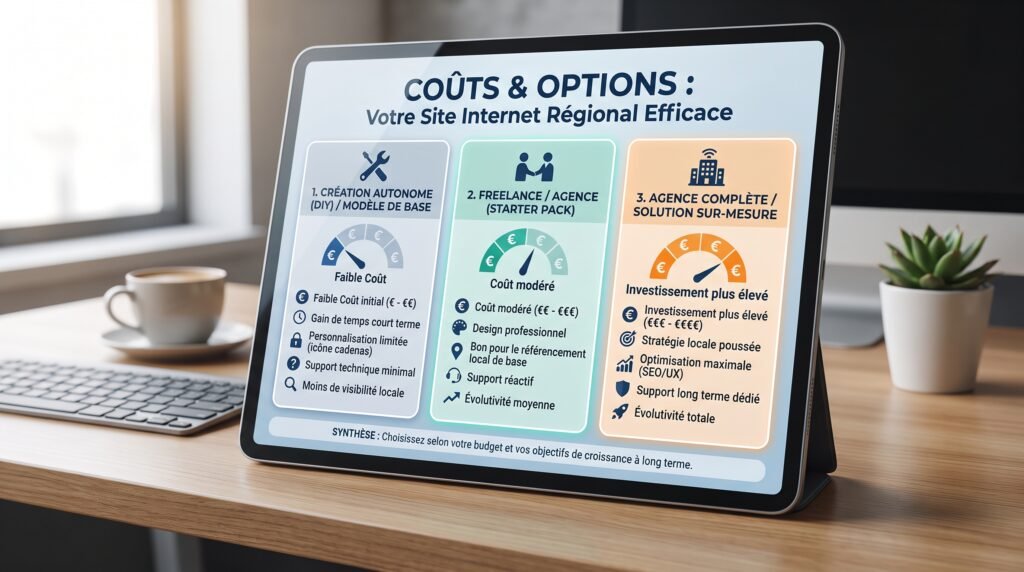 Schéma comparatif réaliste avec texte sur site internet regionale efficace