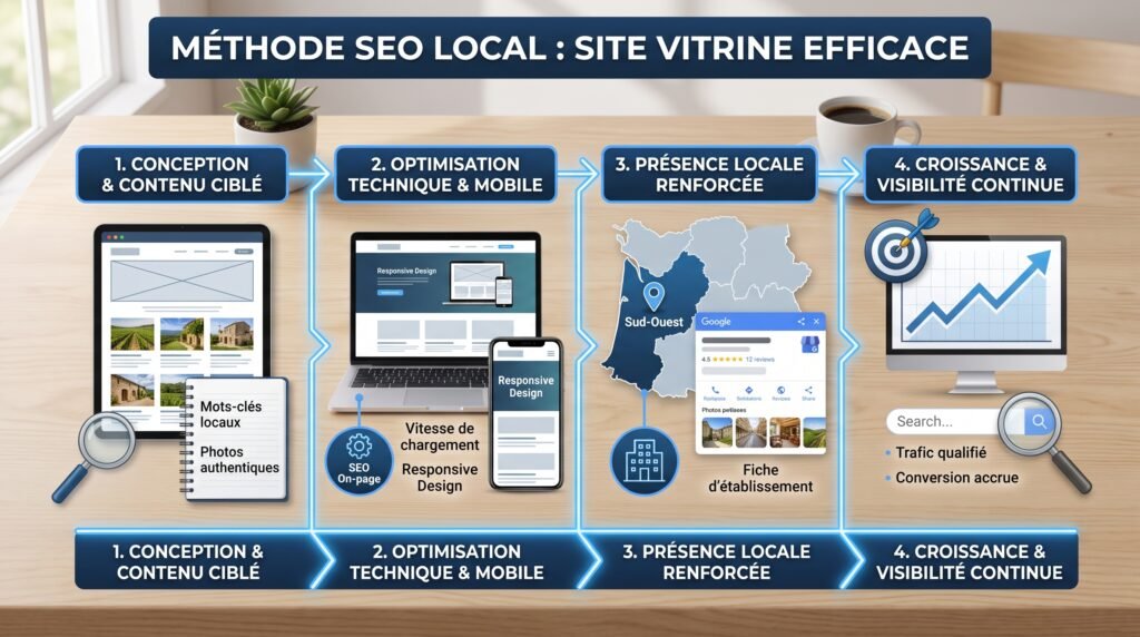 Schéma explicatif réaliste avec texte sur site vitrine efficace entreprises