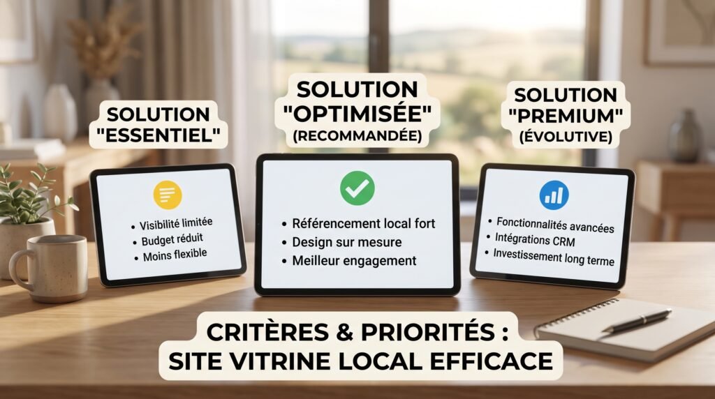 Schéma comparatif réaliste avec texte sur site vitrine efficace entreprises